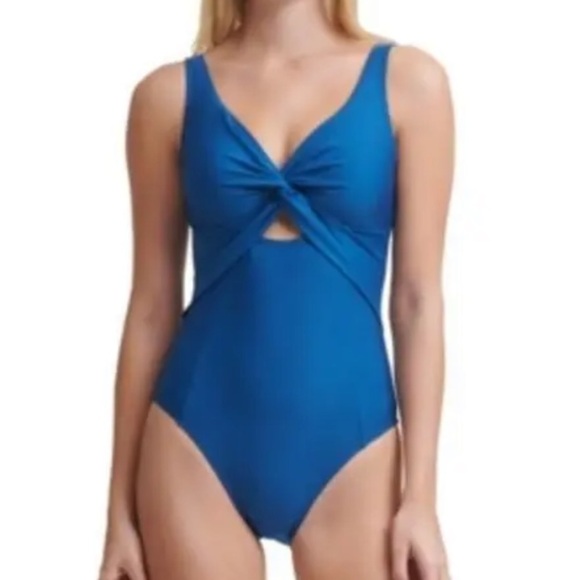 Dkny Other - DKNY Women's Blue Stretch Moderate Coverage Peek-a-boo One Piece Swimsuit